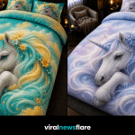 Collection of magical unicorn bedding sets featuring pastel fantasy designs and cosy bedroom aesthetics