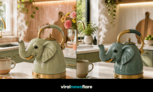 Collection of luxury elephant kettles in stylish modern and farmhouse kitchen interiors