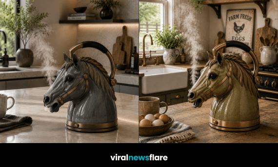 Decorative horse-shaped kettles with elegant ceramic finishes in modern and farmhouse kitchens
