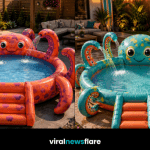 Colourful inflatable octopus paddling pools transforming modern gardens into playful summer spaces