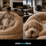Oversized plush dog-shaped loungers creating cosy luxury living room seating spaces