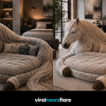 Luxury oversized horse-shaped lounge bed with plush seating inside a stylish modern home