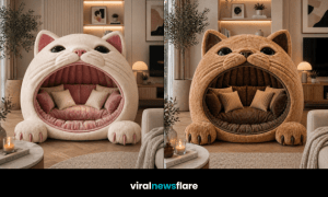 collection of oversized cat-shaped lounge chairs in different colours styled in contemporary living rooms