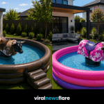 Collection of inflatable mechanical bull pools in multiple colours showcasing a fun rodeo-themed garden entertainment centrepiece for summer.