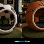 Collection of football, cricket, basketball and rugby ball reading pods designed for stylish sports-themed interiors.