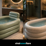 Modern inflatable bathtub pool creating a luxurious home spa experience inside a contemporary designer bathroom.