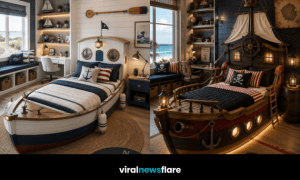 Collection of beautifully designed boat beds showcasing luxury nautical bedroom ideas inspired by coastal living, sailing boats and pirate ships.