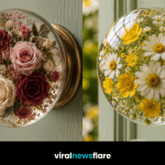 Beautiful collection of floral resin door knobs featuring preserved roses, daisies and wildflowers for elegant home décor.