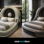 Collection of luxury turbine engine beds featuring futuristic jet engine inspired headboards with integrated LED lighting.
