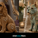 Collection of luxury dog-inspired bathroom faucets featuring Cocker Spaniel, French Bulldog, Golden Retriever and Dalmatian designs.