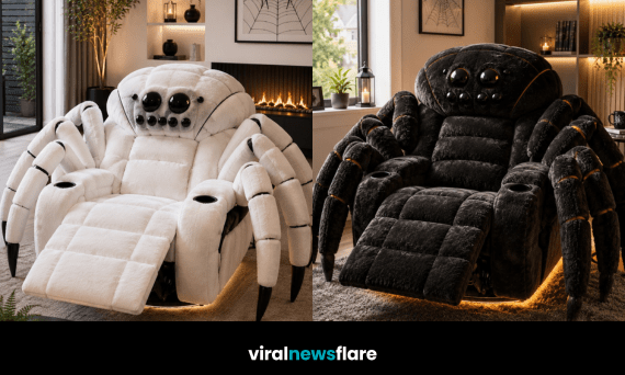 Luxury Spider Recliner Chair in a contemporary living room, combining plush comfort with bold Halloween-inspired furniture design.