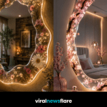 Luxury floral resin mirror with preserved flowers and integrated LED lighting creating a stunning botanical statement for modern interiors.