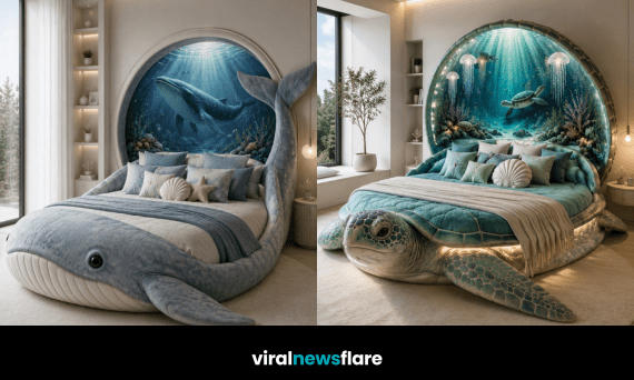Luxury ocean animal beds including whale, sea turtle, stingray and crab designs in stylish modern bedrooms.