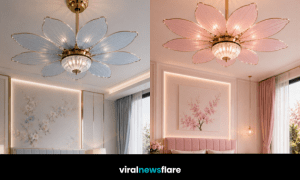 Elegant flower petal ceiling lights in luxury modern bedrooms featuring gold finishes and sophisticated interior design.