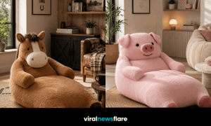 Collection of luxury animal-shaped plush sofas including pig, cow, horse and sheep designs in stylish modern home interiors.