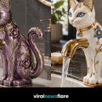 Collection of luxury taps featuring elegant ceramic finishes, gold detailing and floral gemstone designs for modern bathrooms.