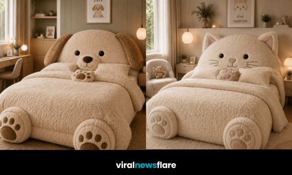 Collection of cosy animal beds featuring puppy, lamb, cat and bunny-inspired designs for playful modern bedrooms