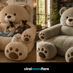 Giant cosy teddy bear chair showcasing the playful teddy bear chairs home décor trend in a stylish living room