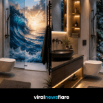 Luxury modern bathroom featuring a dramatic immersive shower wall designed to transform the shower into a statement feature.