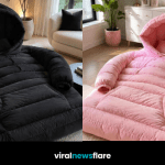 Oversized hoodie inflatable bed with giant sleeves, padded hood and drawstrings showcasing the cosy hoodie bed trend.