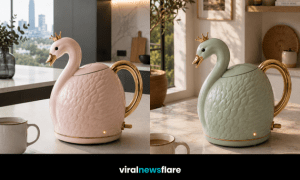 Elegant swan-shaped kettle showcasing the whimsical statement appliance trend for stylish modern kitchens.
