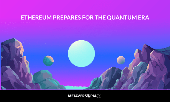 Futuristic digital landscape representing Ethereum preparing for the quantum era and future quantum-resistant blockchain security.