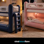 Colourful inflatable bunk bed concept creating a fun and cosy children's sleepover bedroom