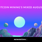 Bitcoin Mining’s Mixed August graphic featuring a colourful digital landscape representing the latest Bitcoin mining production trends.