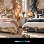 Dramatic illuminated dragon wing bed showcasing the fantasy bedroom trend with sculpted wings and luxurious styling