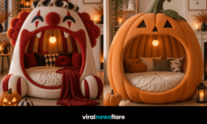Creative Halloween beds shaped like ghosts, pumpkins, clowns and haunted houses for a cosy spooky-season bedroom trend