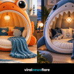 Collection of imaginative ocean-inspired reading nooks featuring whale, fish, shark and jellyfish designs for playful coastal interiors.